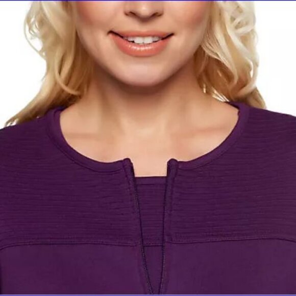 Denim & Co. Novelty Zip Front Jacket and SS T-Shirt Set - Purple - XL - Picture 3 of 15